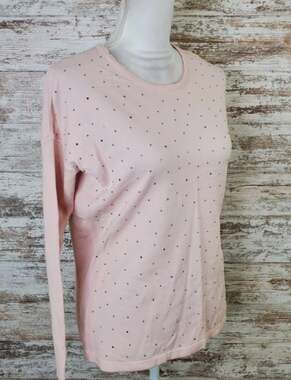 Matty M Blush Pink Embellished Crewneck Long Sleeves Sweater Size LARGE NEW